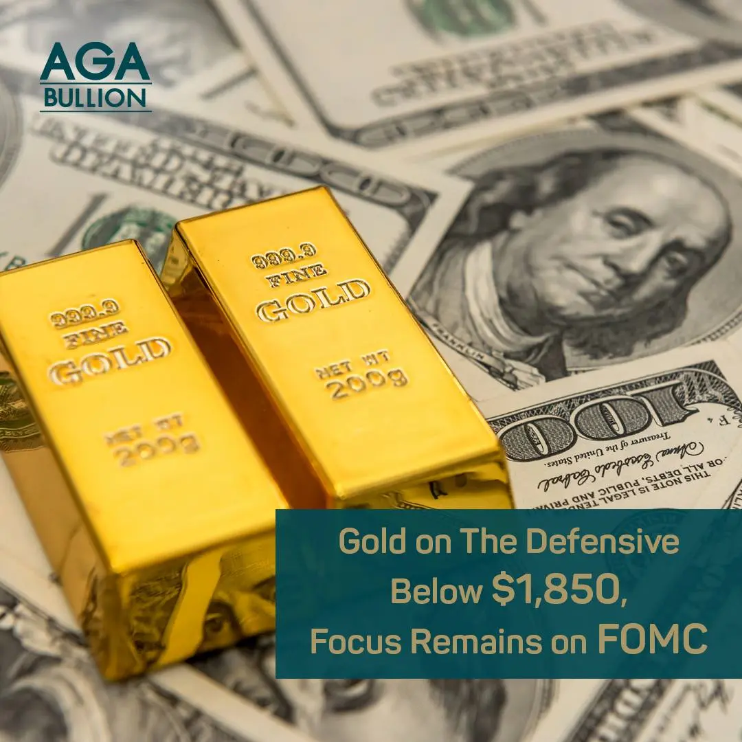 Gold on the defensive below $1,850, focus remains on FOMC
